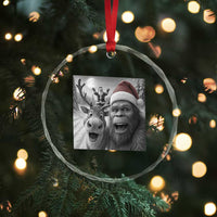Funny Bigfoot Selfie Christmas Crystal Glass Ornament Santa Reindeer Sasquatch Xmas TS14