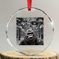 Funny Bigfoot Selfie Crystal Glass Ornament Sasquatch Alien UFO Christmas - Wonder Print Shop