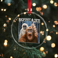 Funny Bigfoot Selfie Crystal Glass Ornament Sasquatch Yeti Christmas - Wonder Print Shop