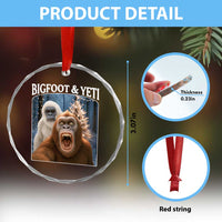 Funny Bigfoot Selfie Crystal Glass Ornament Sasquatch Yeti Christmas - Wonder Print Shop