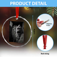 Funny Bigfoot Selfie Halloween Crystal Glass Ornament Sasquatch Ghost Haunted House - Wonder Print Shop