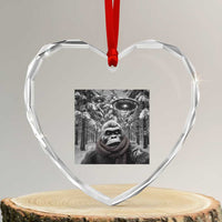 Funny Bigfoot Selfie Heart Crystal Glass Ornament Sasquatch Alien UFO Christmas - Wonder Print Shop