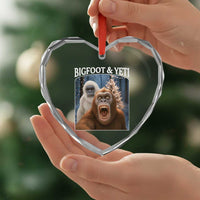 Funny Bigfoot Selfie Heart Crystal Glass Ornament Sasquatch Yeti Christmas - Wonder Print Shop