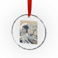 Funny Bigfoot Water Skiing Behind Nessie Crystal Glass Ornament Ukiyoe Inspired Wave Art