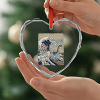 Funny Bigfoot Water Skiing Behind Nessie Heart Crystal Glass Ornament Ukiyoe Inspired Wave Art