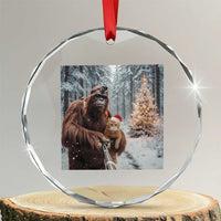 Funny Bigfoot With Cat Selfie Christmas Crystal Glass Ornament - Wonder Print Shop