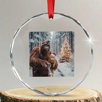 Funny Bigfoot With Cat Selfie Christmas Crystal Glass Ornament TS14