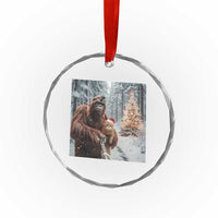 Funny Bigfoot With Cat Selfie Christmas Crystal Glass Ornament - Wonder Print Shop