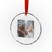 Funny Bigfoot With Cat Selfie Christmas Crystal Glass Ornament TS14