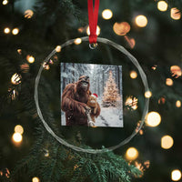 Funny Bigfoot With Cat Selfie Christmas Crystal Glass Ornament TS14