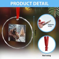 Funny Bigfoot With Cat Selfie Christmas Crystal Glass Ornament TS14