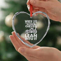 Funny Biker Heart Crystal Glass Ornament When Life Throws You Curves Lean Into It Motorcycle - Wonder Print Shop