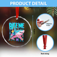 Funny Bite Me Shark Lover Crystal Glass Ornament Summer Beach Nautical Stripes Glitter Print