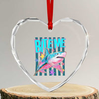 Funny Bite Me Shark Lover Heart Crystal Glass Ornament Summer Beach Nautical Stripes Glitter Print