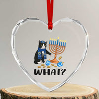 Funny Black Cat Chaos Hanukkah Menorah Gift Heart Crystal Glass Ornament - Wonder Print Shop