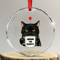 Funny Black Cat Christmas Crystal Glass Ornament Judging You Silently TS14