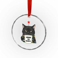 Funny Black Cat Christmas Crystal Glass Ornament Judging You Silently TS14