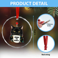 Funny Black Cat Christmas Crystal Glass Ornament Judging You Silently - Wonder Print Shop