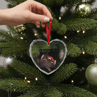 Funny Black Cat Christmas Heart Crystal Glass Ornament Cute Kitty Xmas - Wonder Print Shop
