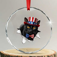 Funny Black Cat With Uncle Sam Hat Crystal Glass Ornament Patriotic Pet Lover
