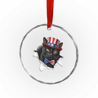 Funny Black Cat With Uncle Sam Hat Crystal Glass Ornament Patriotic Pet Lover