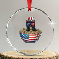 Funny Black Cats Eat Ramen Crystal Glass Ornament American Flag 4th Of July