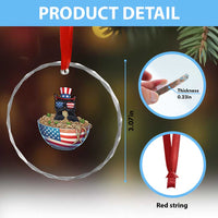 Funny Black Cats Eat Ramen Crystal Glass Ornament American Flag 4th Of July