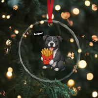 Funny Bonjour French Fries Crystal Glass Ornament Pitbull Dog Gift TS12