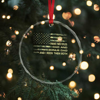 Funny Bonus Dad Crystal Glass Ornament Step Dad Camo American Flag Fathers Day TS10