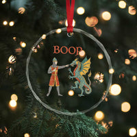 Funny Boop Medieval Knight Poking Dragon Graphic Crystal Glass Ornament Vintage Renaissance Faire Fantasy Meme