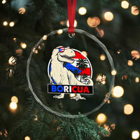 Funny Boricua Dinosaur Dino Puerto Rican Flag Hispanic Heritage Crystal Glass Ornament TS11