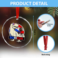 Funny Boricua Dinosaur Dino Puerto Rican Flag Hispanic Heritage Crystal Glass Ornament TS11