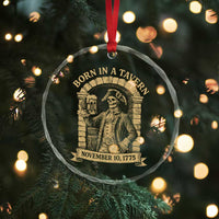 Funny Born In A Tavern Crystal Glass Ornament 250th Birthday Military TS11