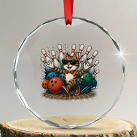 Funny Bowler Gift Crystal Glass Ornament Bowling Cat With Sunglasses TS12