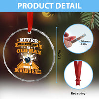 Funny Bowling Crystal Glass Ornament Never Underestimate Old Man Bowling Ball Mens Bowler - Wonder Print Shop
