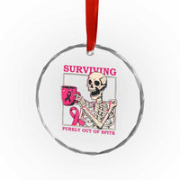 Funny Breast Cancer Skeleton Drinking Coffee Crystal Glass Ornament Surviving Purely Out Of Spite Pink Ribbon Warrior