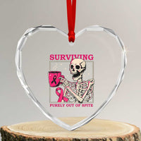 Funny Breast Cancer Skeleton Drinking Coffee Heart Crystal Glass Ornament Surviving Purely Out Of Spite Pink Ribbon Warrior