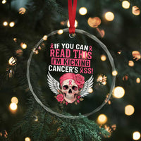 Funny Breast Cancer Survivor Crystal Glass Ornament Im Kicking Cancers Ass Pink Ribbon Skull TS10