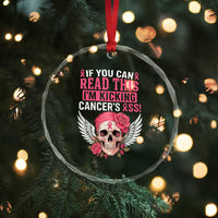 Funny Breast Cancer Survivor Crystal Glass Ornament Im Kicking Cancers Ass Pink Ribbon Skull TS10
