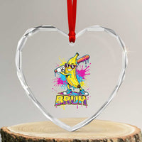 Funny Bruh Banana Baseball Drip Ice Cream Sports Splatter Heart Crystal Glass Ornament