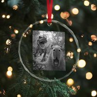 Funny Capybara Selfie With Dinosaur Meme Crystal Glass Ornament Animal Humor Gift TS12
