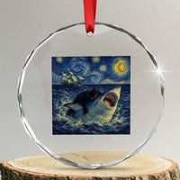 Funny Cat Biting Shark Starry Night Inspired Art Crystal Glass Ornament