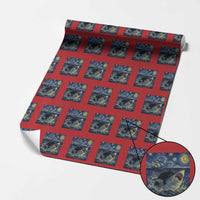 Funny Cat Biting Shark Starry Night Inspired Art Wrapping Paper Roll