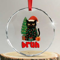 Funny Cat Bruh Christmas Crystal Glass Ornament Silly Meme Kitty Xmas TS14