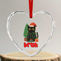 Funny Cat Bruh Christmas Heart Crystal Glass Ornament Silly Meme Kitty Xmas - Wonder Print Shop