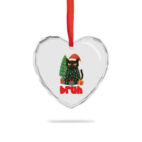 Funny Cat Bruh Christmas Heart Crystal Glass Ornament Silly Meme Kitty Xmas - Wonder Print Shop