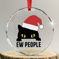 Funny Cat Christmas Crystal Glass Ornament Ew People Anti Social Grumpy Cat Xmas - Wonder Print Shop