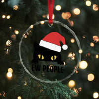 Funny Cat Christmas Crystal Glass Ornament Ew People Anti Social Grumpy Cat Xmas - Wonder Print Shop