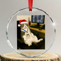 Funny Cat Christmas Crystal Glass Ornament Night Time Security Guard - Wonder Print Shop