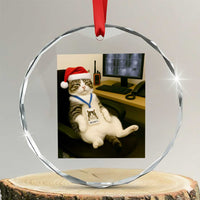 Funny Cat Christmas Crystal Glass Ornament Night Time Security Guard TS14